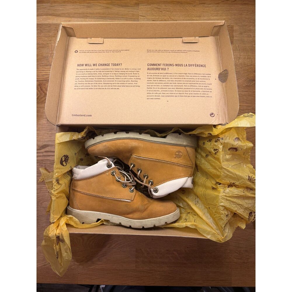 Timblerland Junior 6-Inch Wheat Boots Youth Size 6 Leather Lace Up